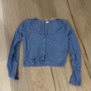 Gilly Hicks Blue Long Sleeve Button-Up Pajama Top